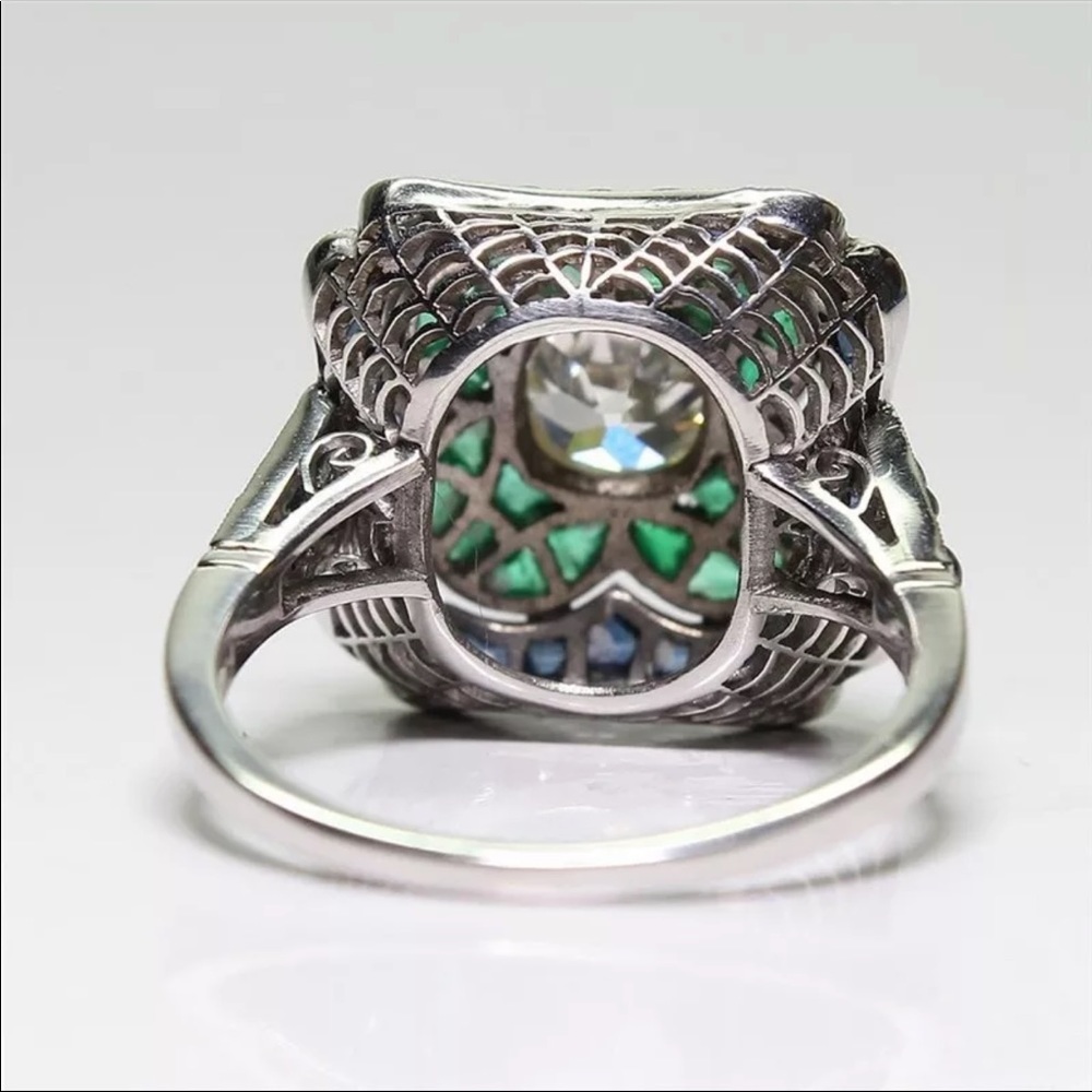 2CT Blue Crystal & 1.30CT Green Rhinestone Ring - Picture 4 of 5